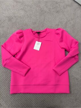 Stella and Dot Hot Pink Long Sleeve Scuba Top, Puff Sleeves, NWT, Large